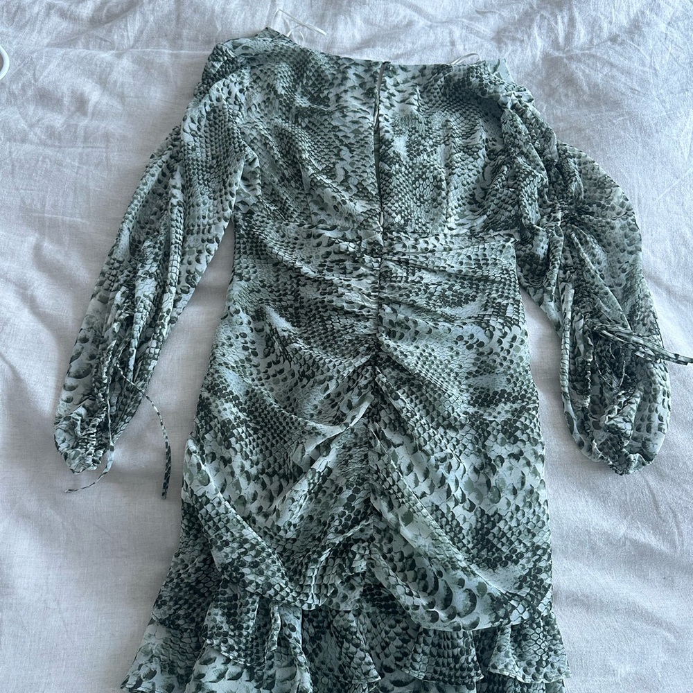 Zara Olive Patterned Ruffle Dress - Picture 2 of 3